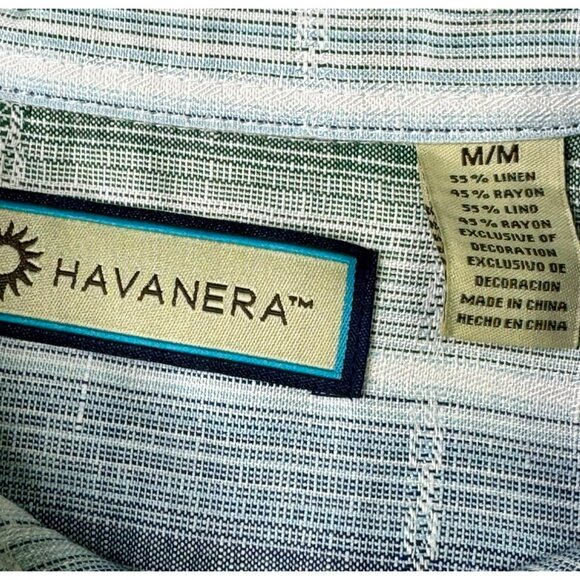 NWT Havanera Mens Green & Blue Plaid Short Sleeve Linen Blend Size M - Picture 7 of 11